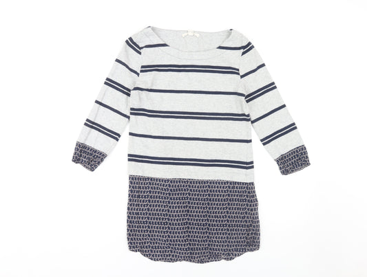 White Stuff Women's Grey Striped 3/4 Sleeve Top