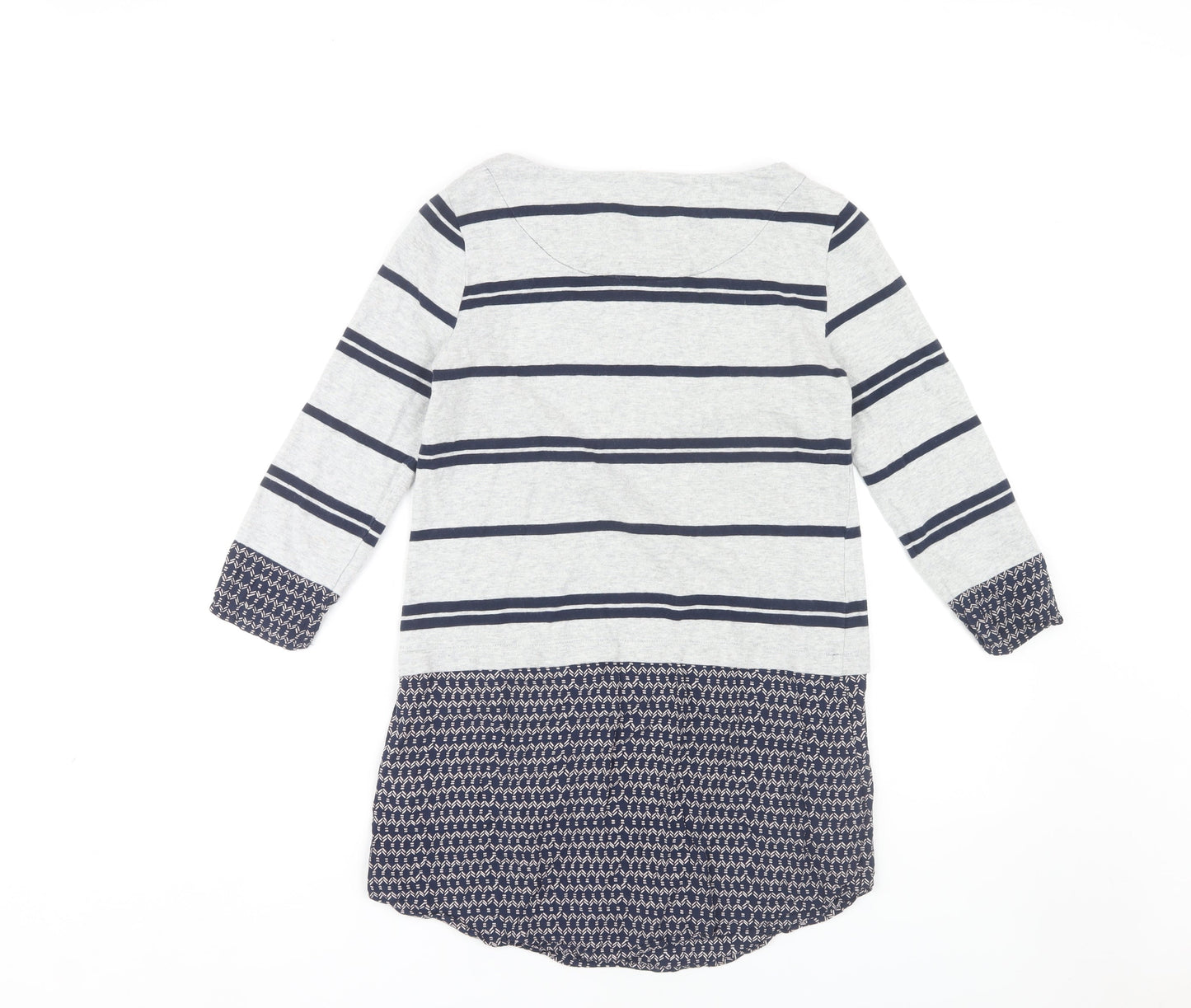 White Stuff Women's Grey Striped 3/4 Sleeve Top