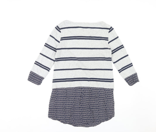 White Stuff Women's Grey Striped 3/4 Sleeve Top