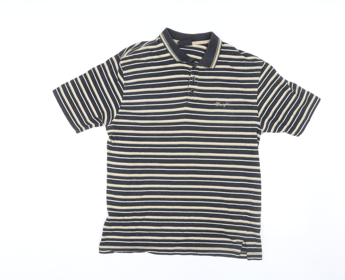 Wrangler Men's Black Striped Polo Shirt M