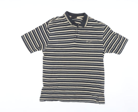 Wrangler Men's Black Striped Polo Shirt M