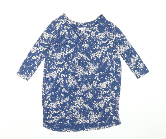 Fat Face Women's Blue Floral Blouse UK 6 V-Neck 3/4 Sleeve