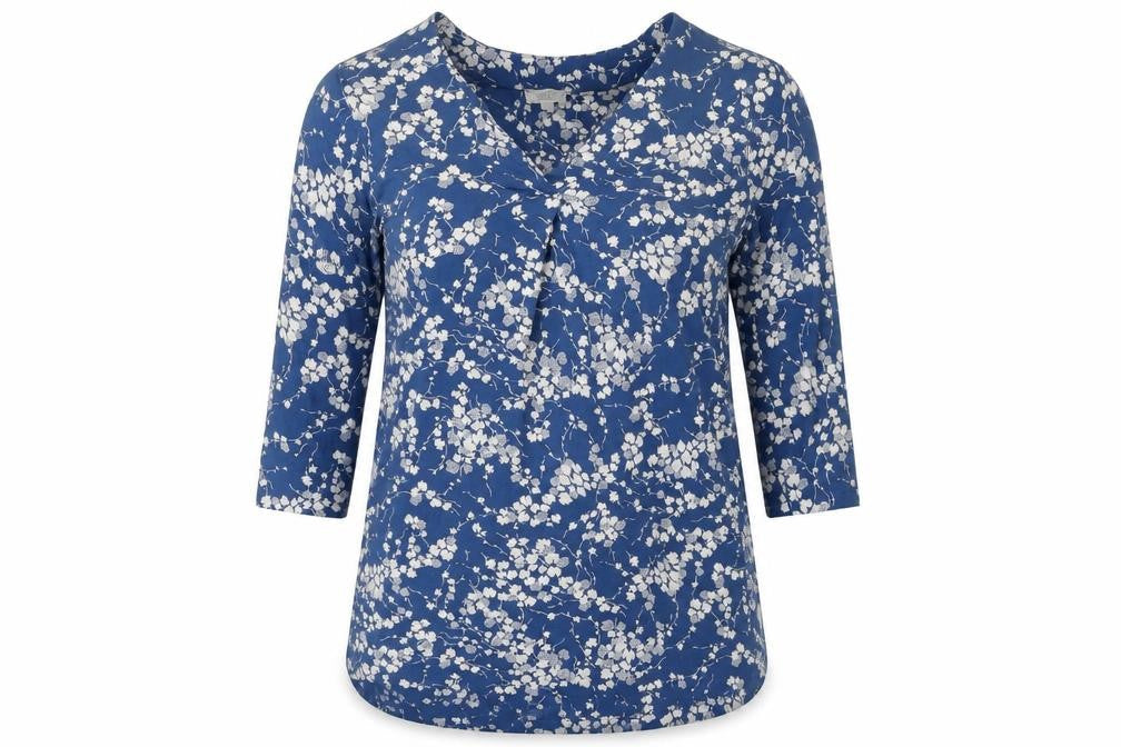 FatFace Women's Blue Floral Blouse UK 6 V-Neck 3/4 Sleeve