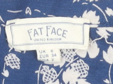 Fat Face Women's Blue Floral Blouse UK 6 V-Neck 3/4 Sleeve