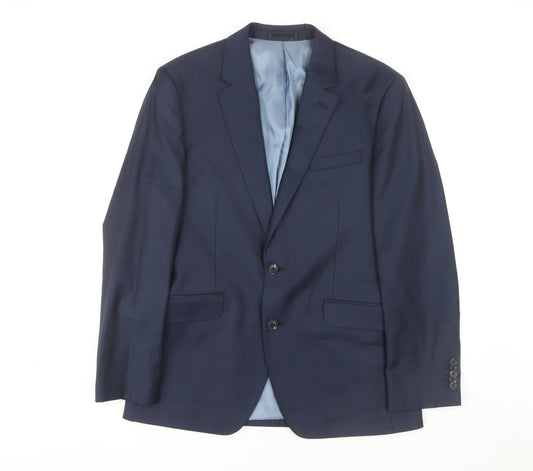 T.M.Lewin Men's Blue Blazer 38R Regular Fit Wool