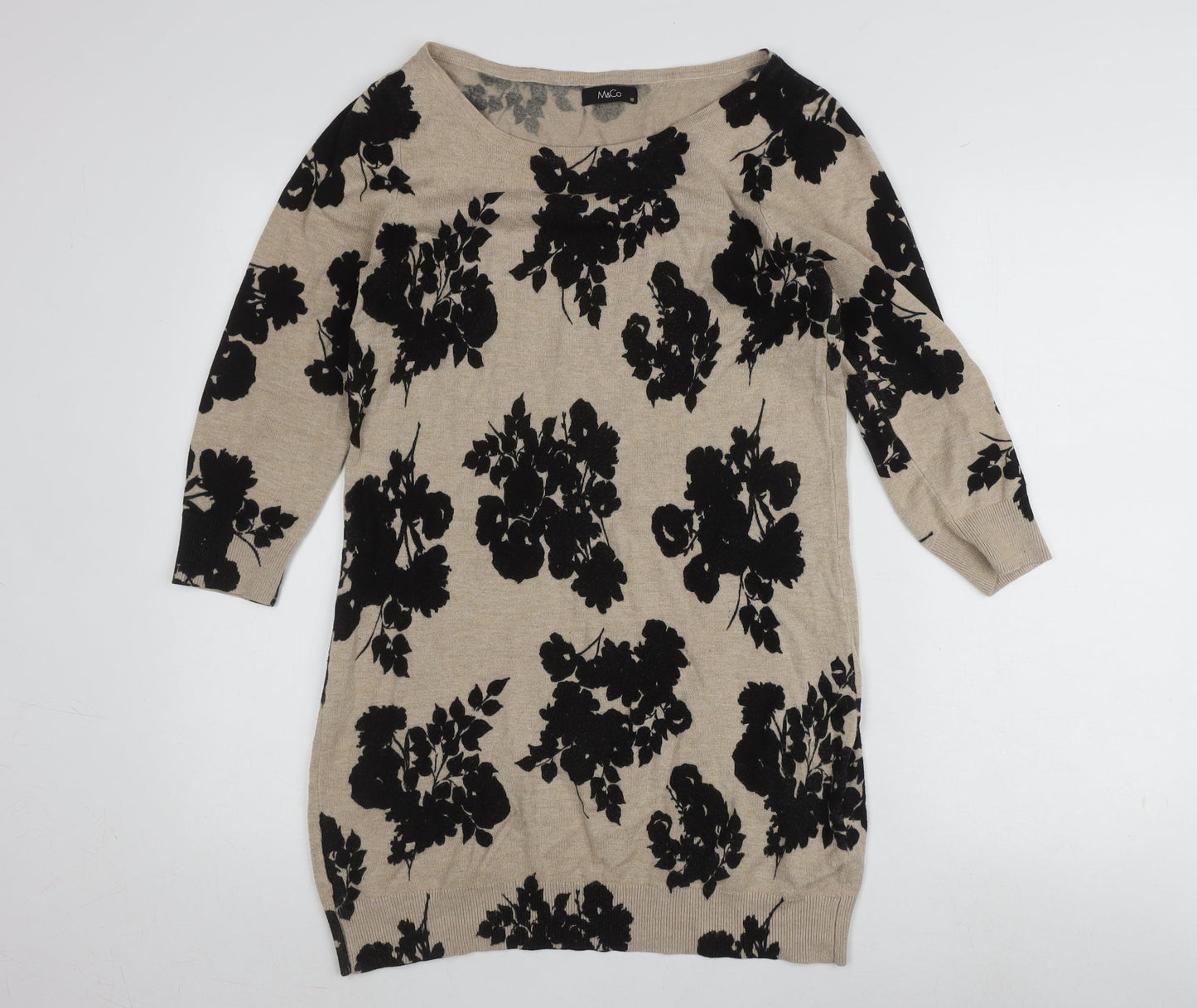 M&Co Women's Beige Floral Pullover Jumper Size 10