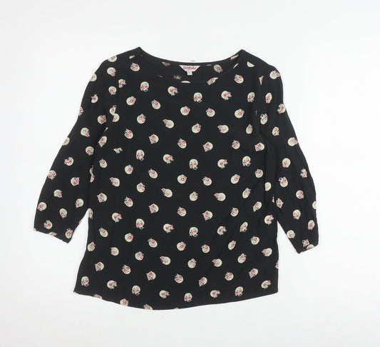 Cath Kidston Black Floral Skull Blouse, Size 6, 3/4 Sleeve