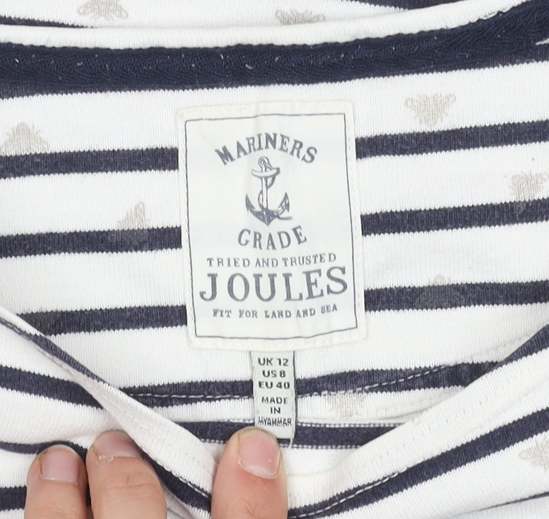 Joules Women's White Stripe 3/4 Sleeve Top