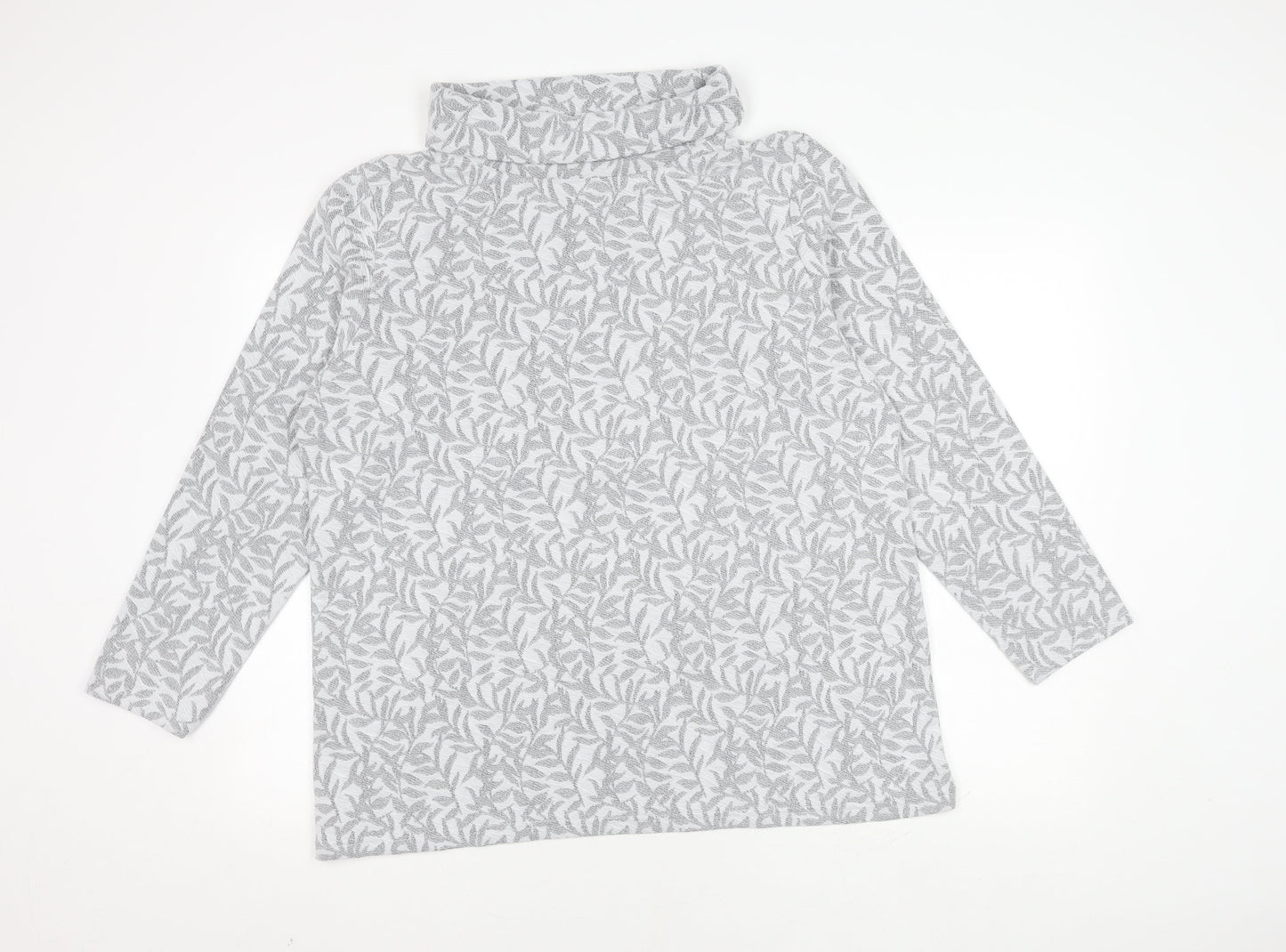 Isle Women's Grey Floral Roll Neck Jumper L