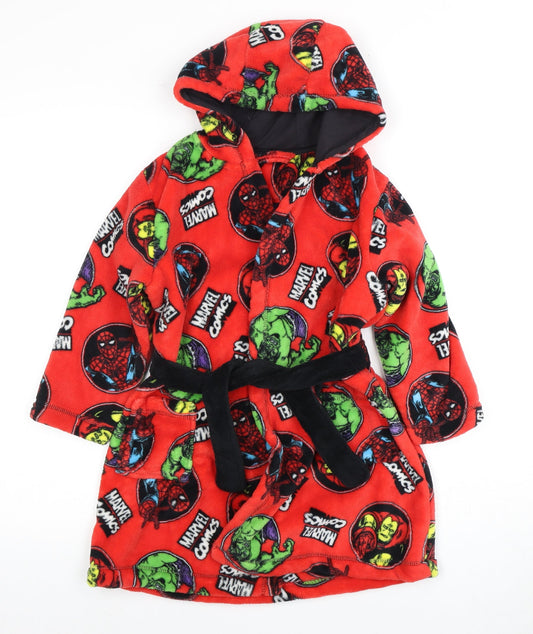 George Boys Marvel Red Fleece Robe 5-6Y Hooded Belted Superhero