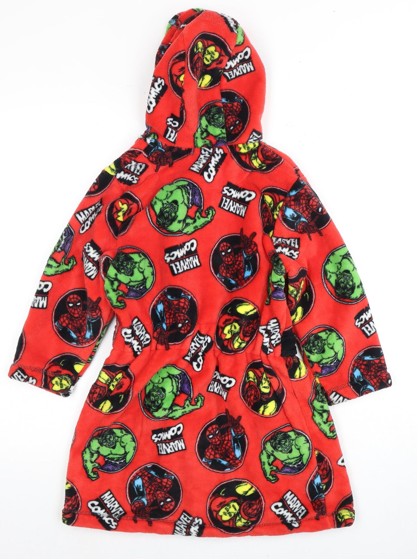George Boys Marvel Red Fleece Robe 5-6Y Hooded Belted Superhero