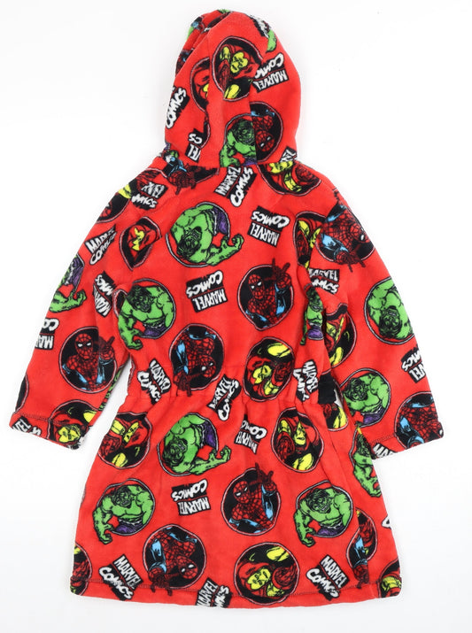 George Boys Marvel Red Fleece Robe 5-6Y Hooded Belted Superhero