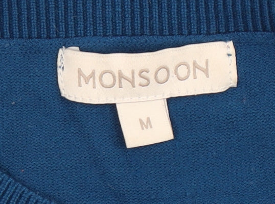 Monsoon Women Blue M Basic Sweater with Buttons - Casual