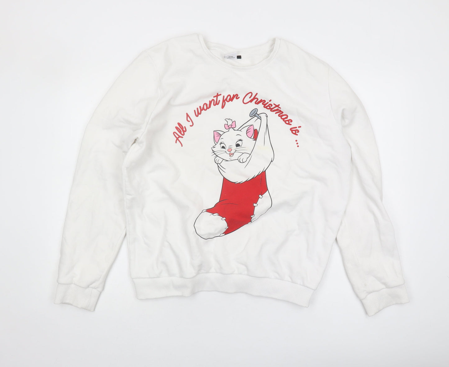 Disney Women's White Christmas Aristocats Pullover Sweatshirt XL