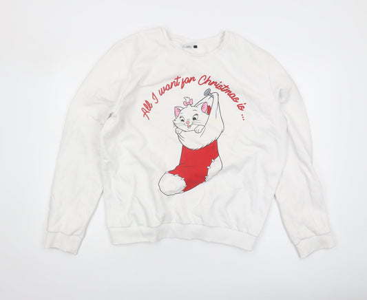 Disney Women's White Christmas Aristocats Pullover Sweatshirt XL