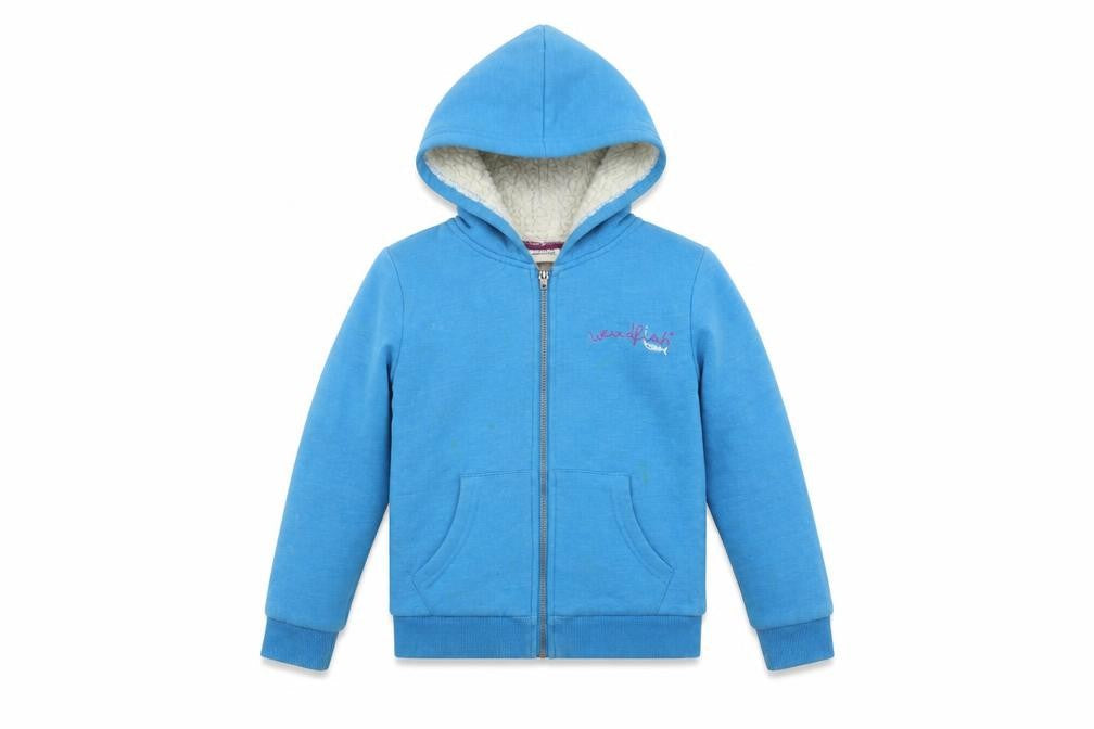 Front view of Weird Fish girls’ blue full zip hoodie 7-8 years