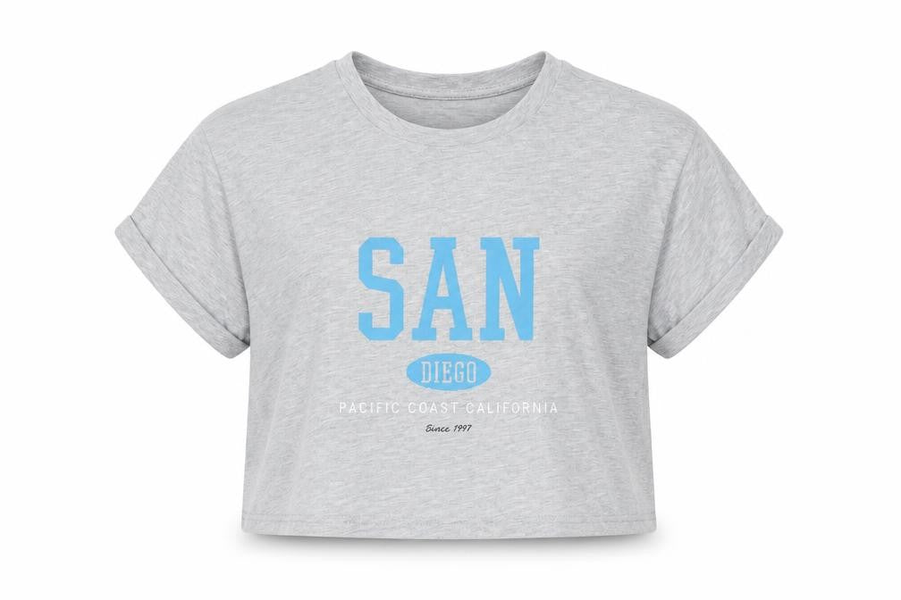 Front view of New Look girls’ grey cropped t-shirt, size 10-11