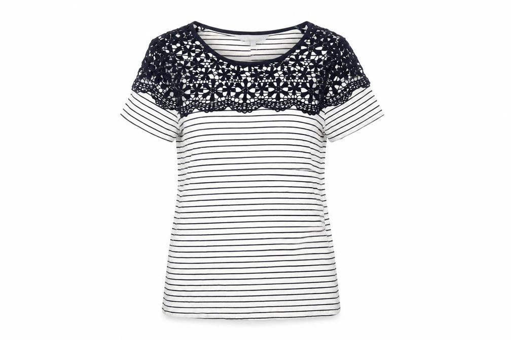 Front view of Red Herring Women's Blue Striped T-Shirt, size 8