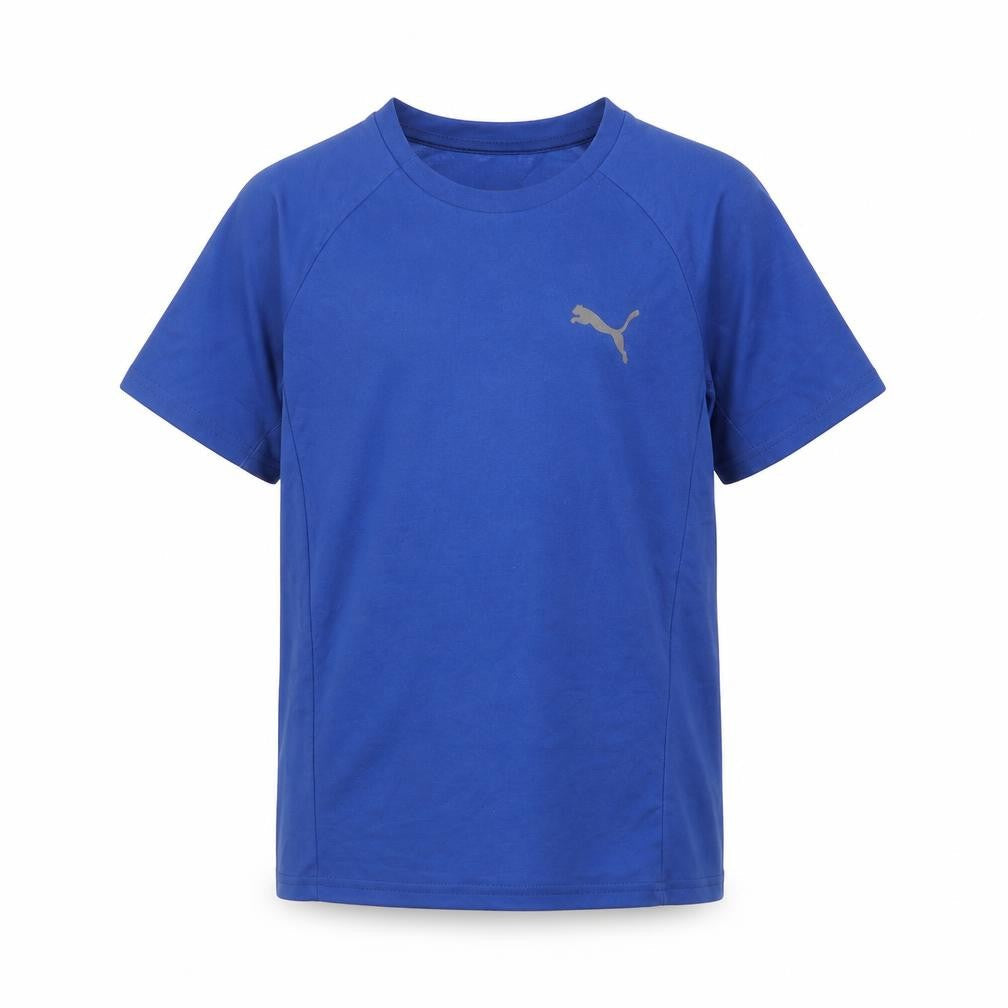 Front view of Puma boys’ blue t-shirt, 11-12 years, crew neck, logo accent
