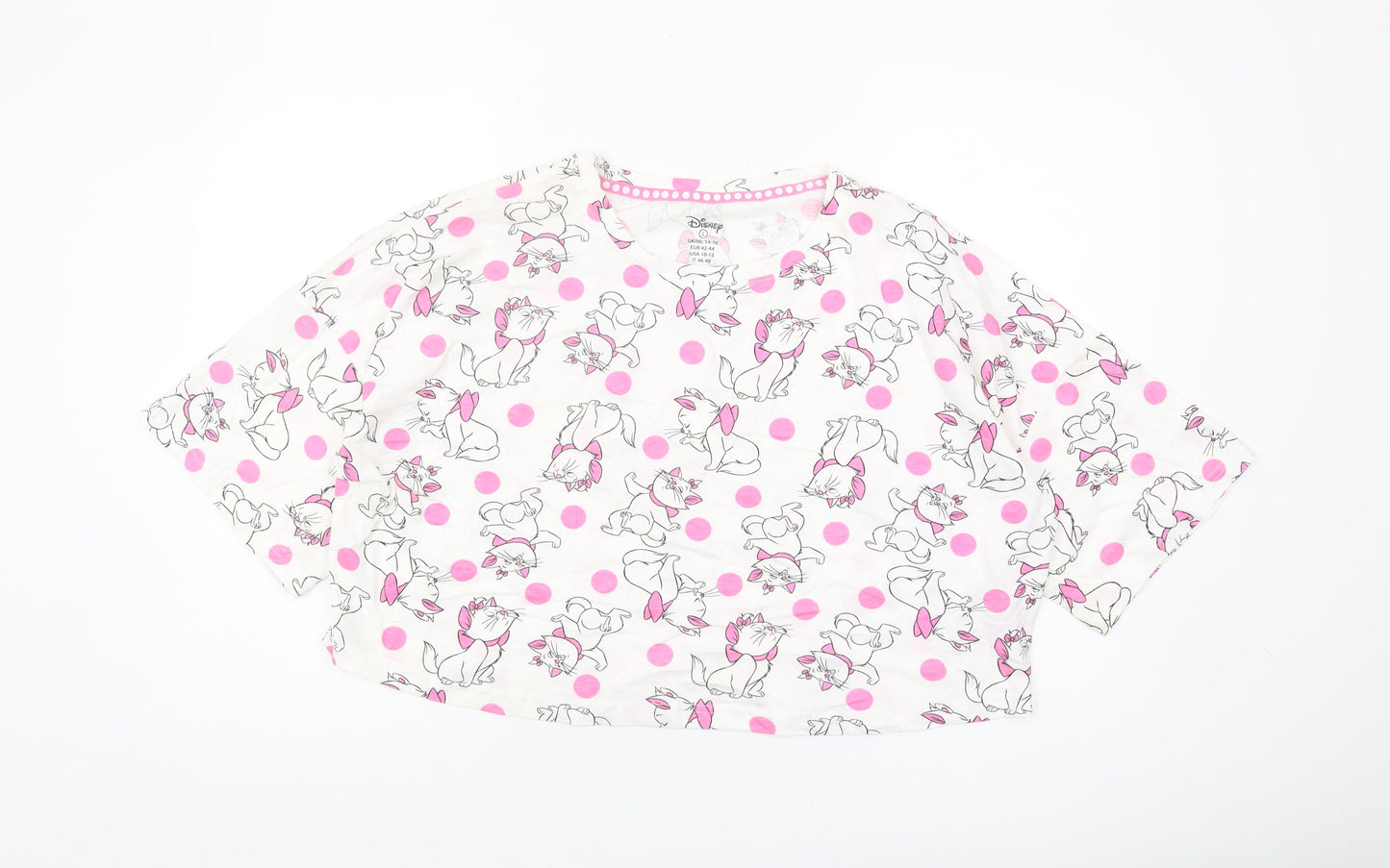 Disney Women's L White Polka Dot Cropped T-Shirt
