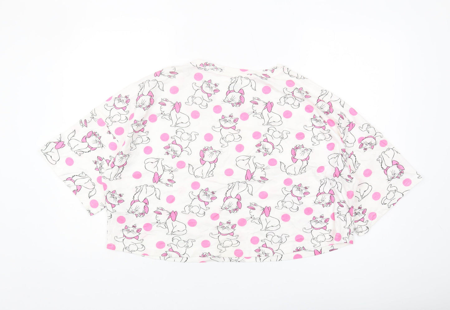 Disney Women's L White Polka Dot Cropped T-Shirt