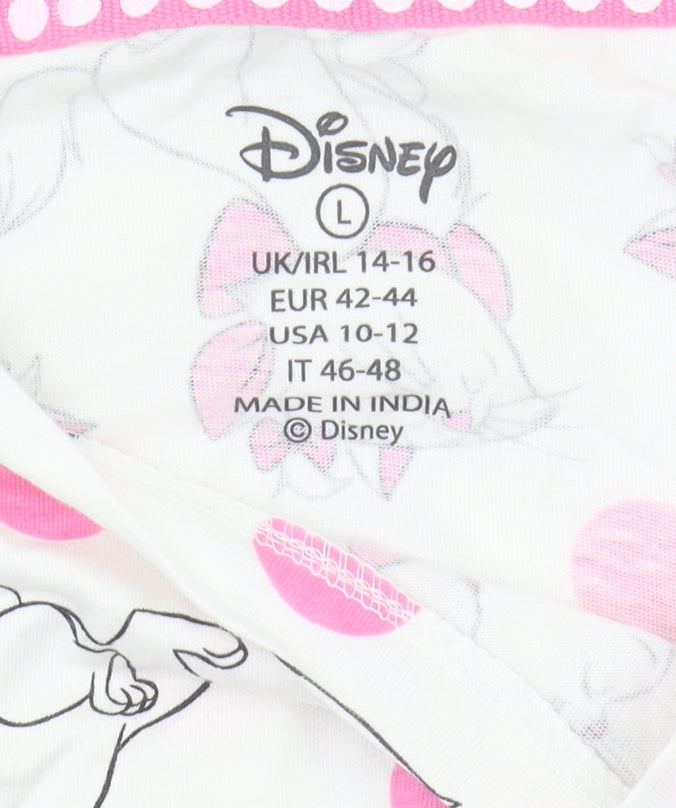 Disney Women's L White Polka Dot Cropped T-Shirt