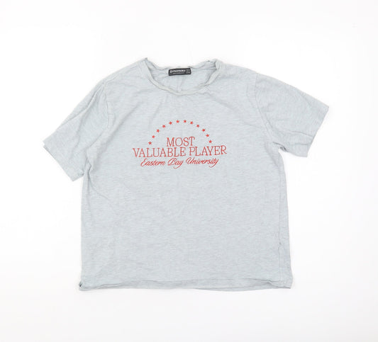 Stradivarius Women's Grey University T-Shirt - Size S
