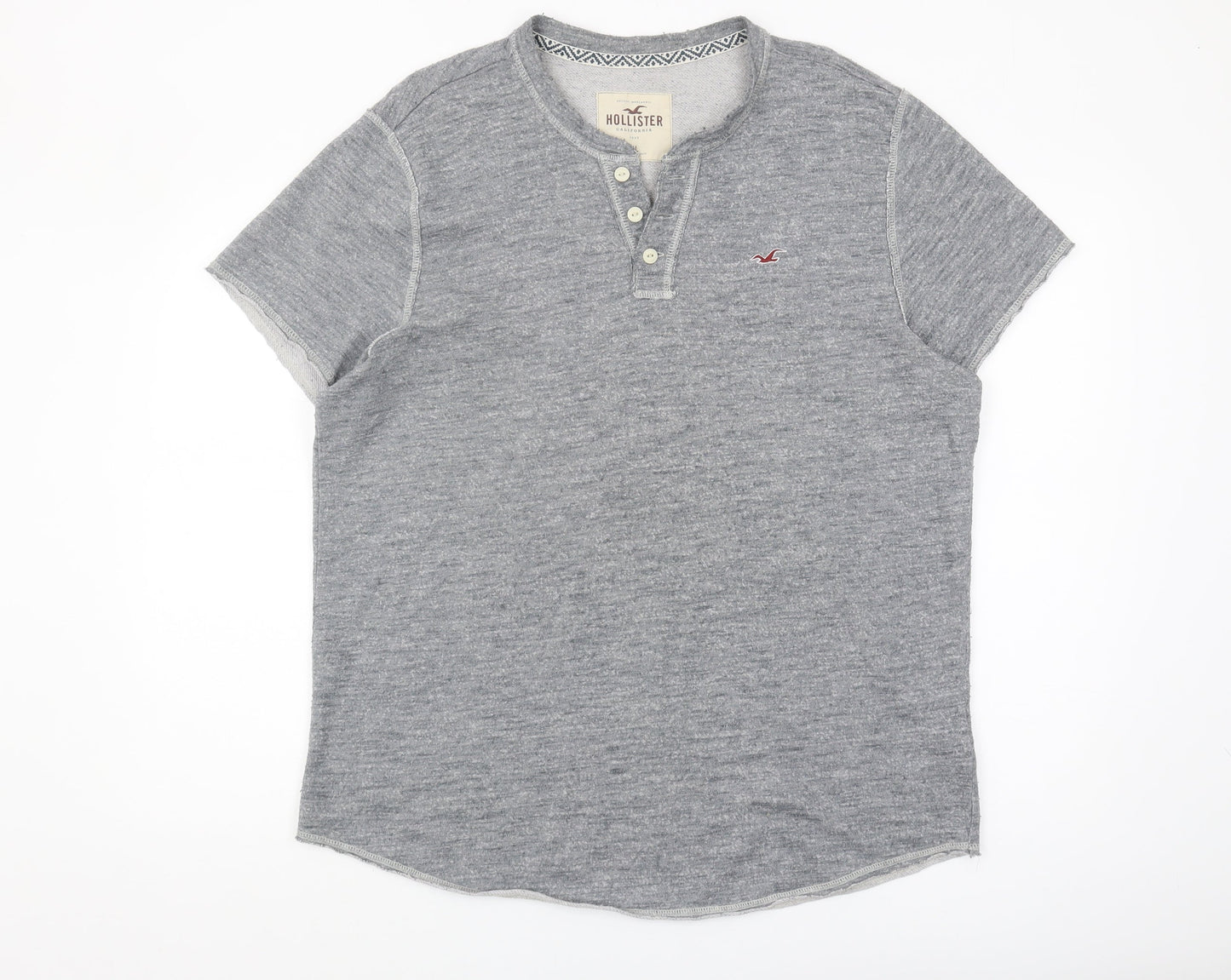 Hollister Men's Grey XL Henley Cotton T-Shirt