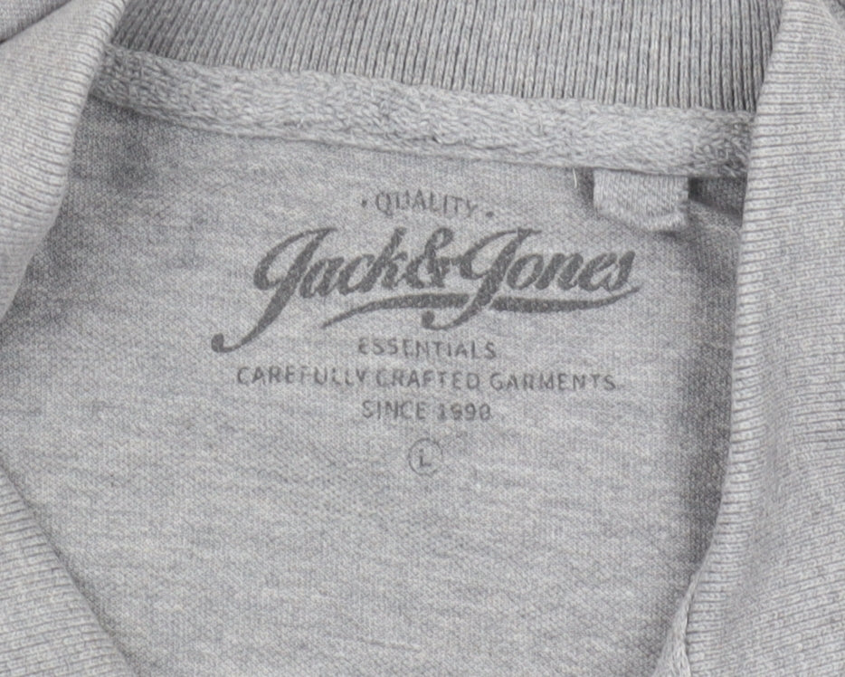 Jack & Jones Grey Mens Polo Shirt L Solid Casual