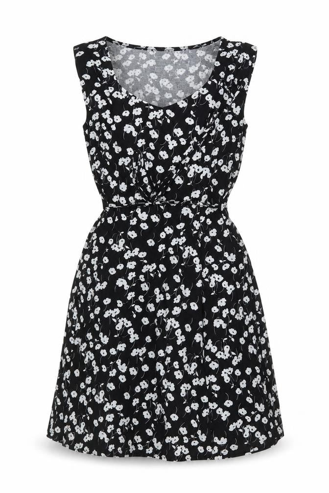 Oasis Women's Black Floral A-Line Dress, Size S