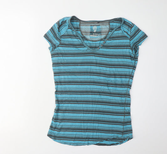 Fat Face Women's Blue Striped V-Neck T-Shirt Size 8