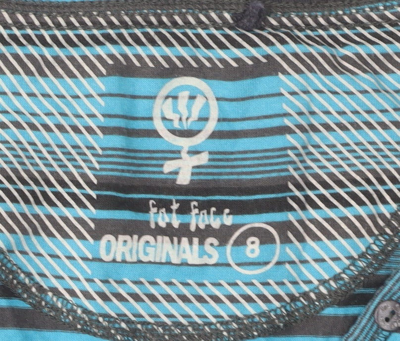 Fat Face Women's Blue Striped V-Neck T-Shirt Size 8