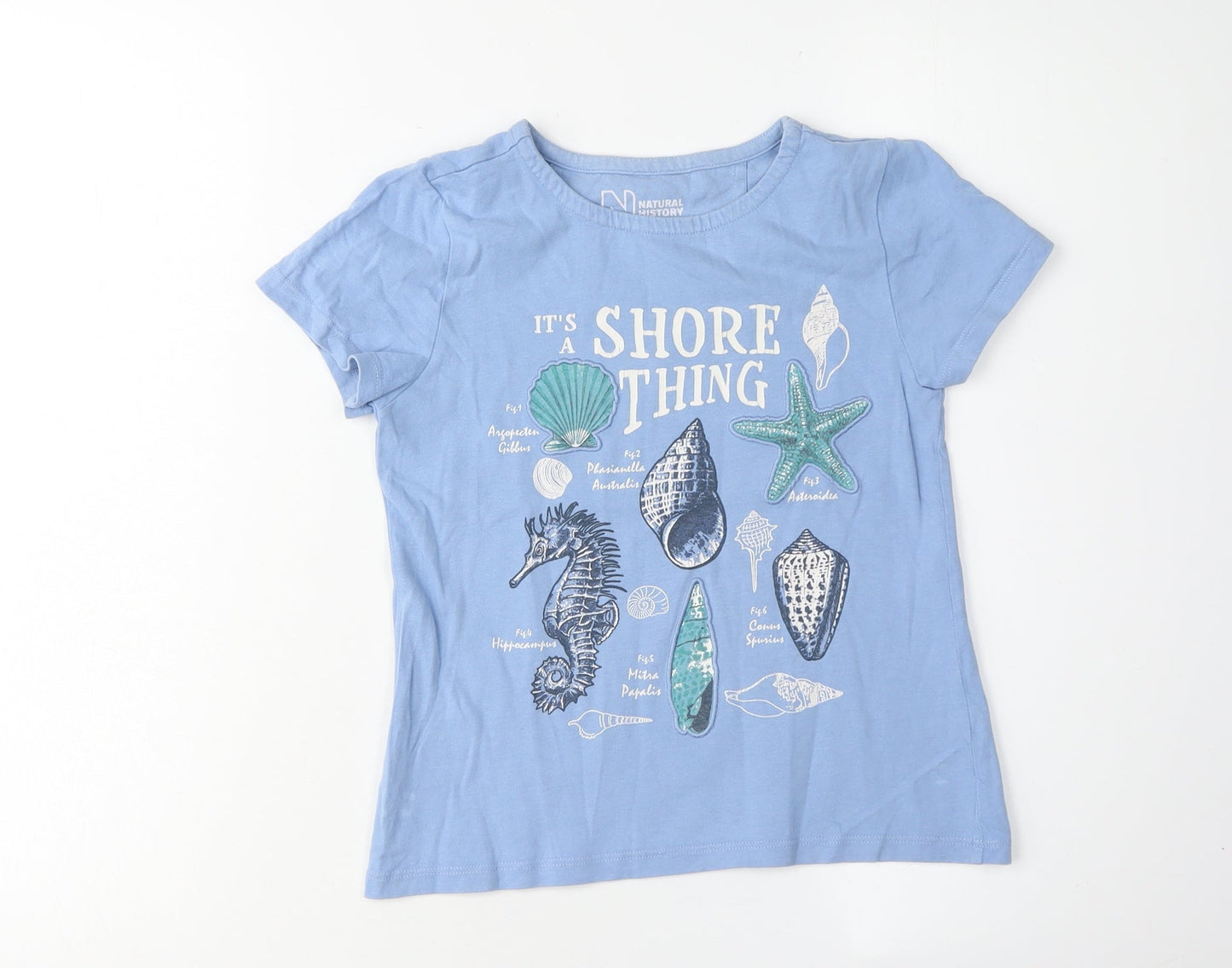 Fatface Girls Blue T-Shirt, 8-9 Years, Glow in the Dark Graphic