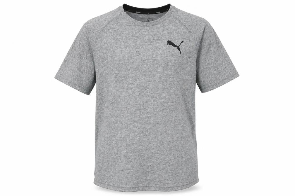 Front view of Puma Men's Grey T-Shirt, size S, Logo Accents, Activewear