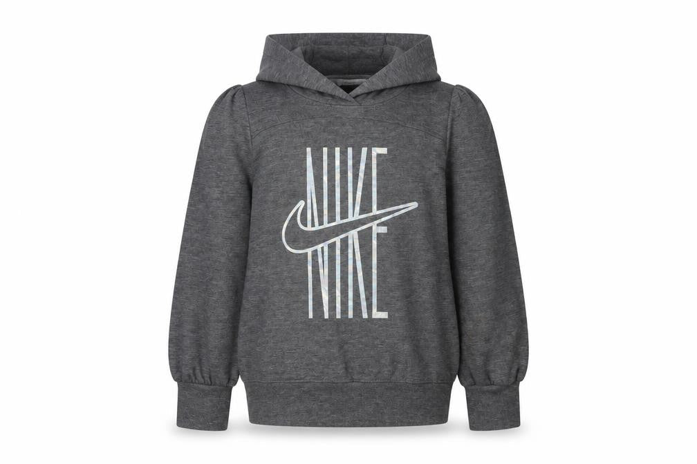 Front view of Nike girls’ grey logo hoodie, 5-6 years, casual pullover