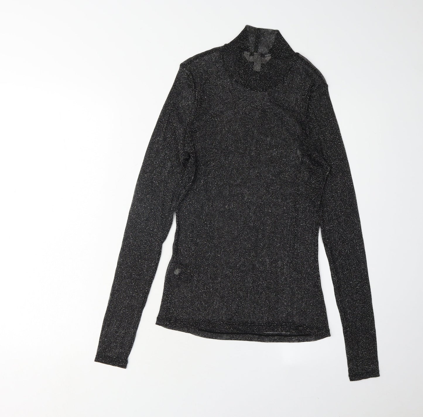 H&M Women's Black Long Sleeve High Neck Top - M