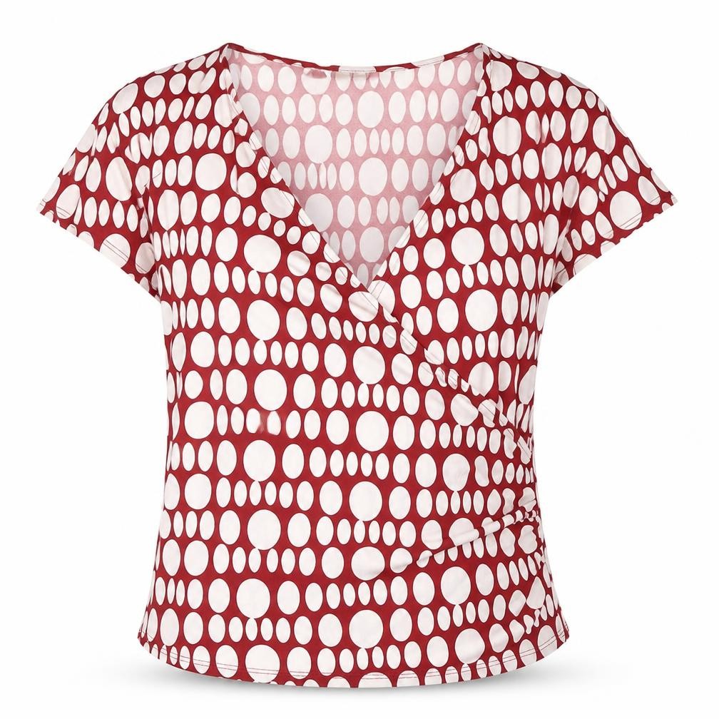 Front view of Kaliko Women's Red Polka Dot Wrap Blouse, size 18