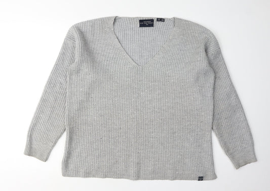 Superdry Women's Grey Knit V-Neck Pullover Jumper Size 10