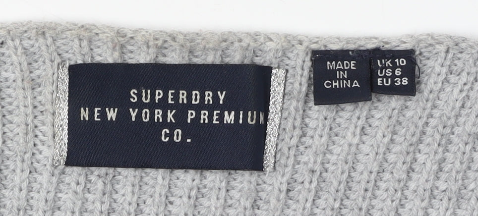Superdry Women's Grey Knit V-Neck Pullover Jumper Size 10