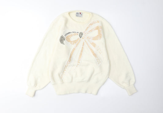 Poppy Women's Ivory Sequin Pullover Jumper L