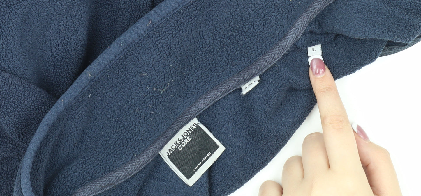 Jack & Jones Men's Blue Fleece Jacket - L, Casual Full Zip