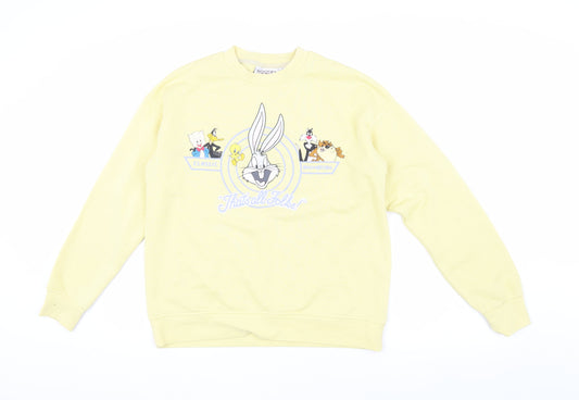 Unisex Adults UK XS Regular Looney Tunes Yellow Pullover Sweatshirt
