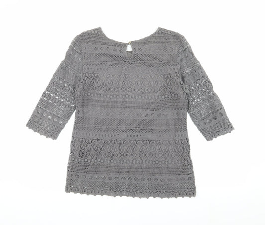 Joules Women’s Grey Crochet Blouse, Size 10, Casual Style