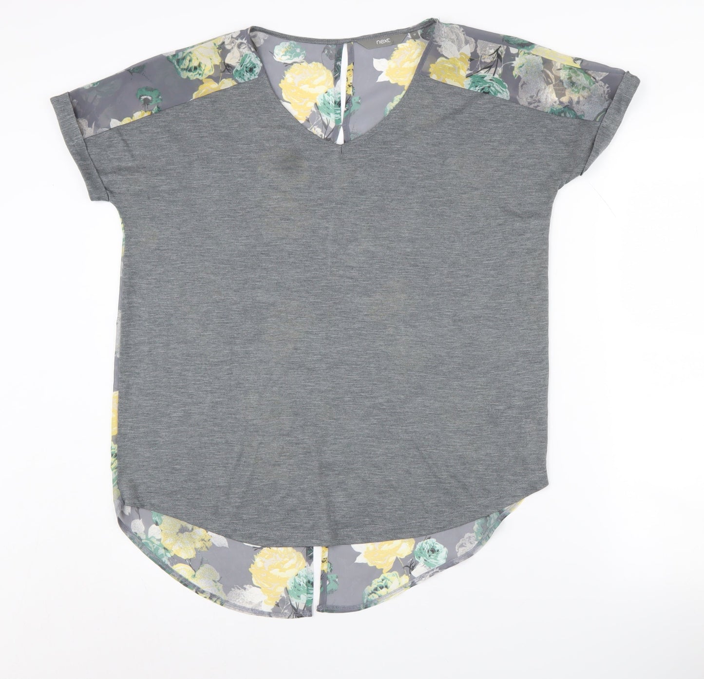 Next Women's Grey Floral Tunic, Size 10, V-Neck, Regular Fit