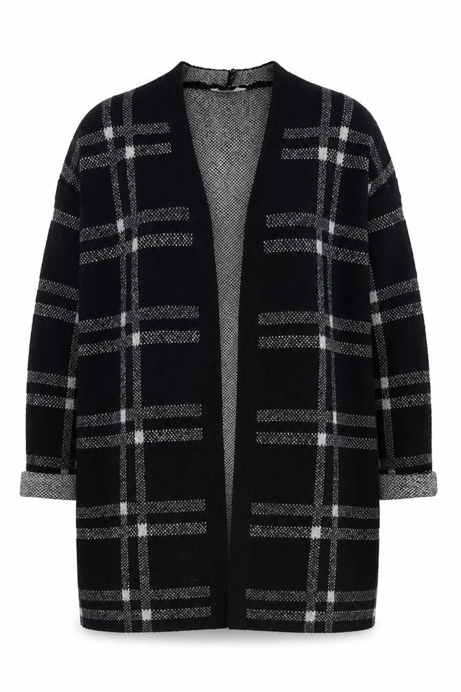Marks and Spencer Women Black XL Check Open Front Cardigan