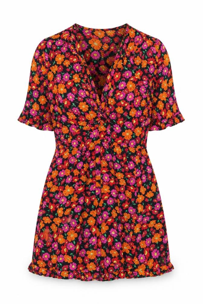 Zara Women's Floral V-Neck Dress, Size L, Multicoloured
