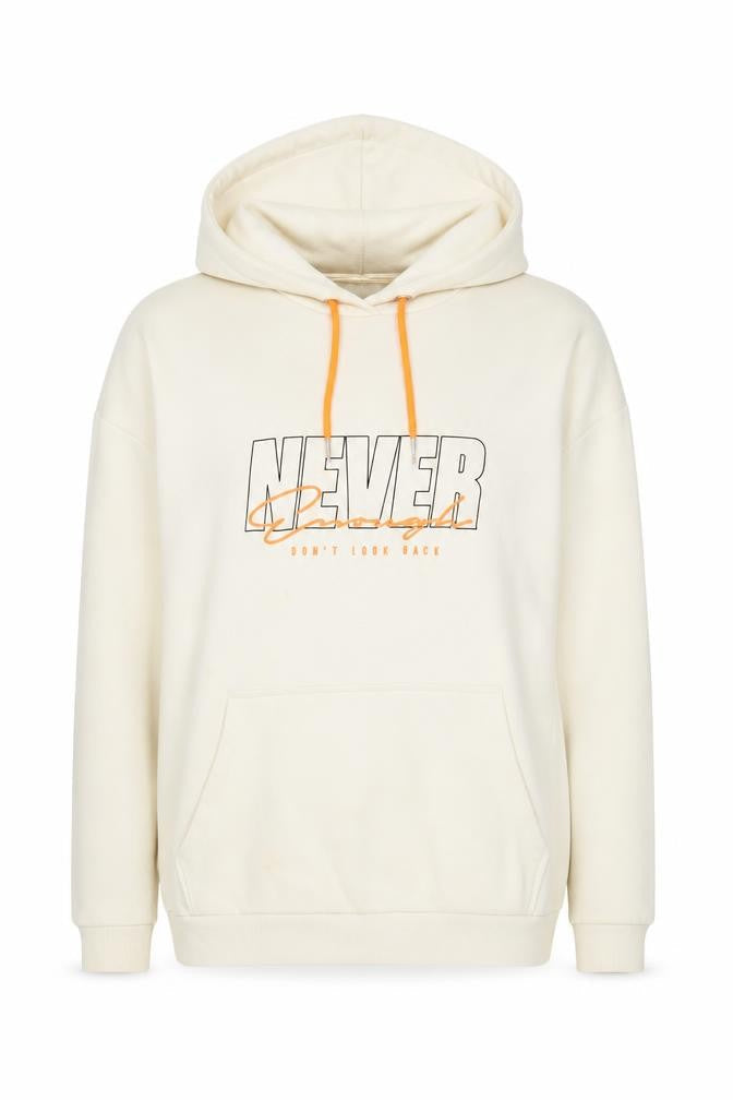 Front view of ASOS Women’s Ivory Pullover Hoodie, S, Hooded Graphic