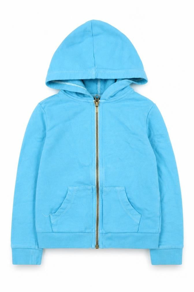 Front view of Lands' End girls’ blue hoodie - full zip, size 5-6, years