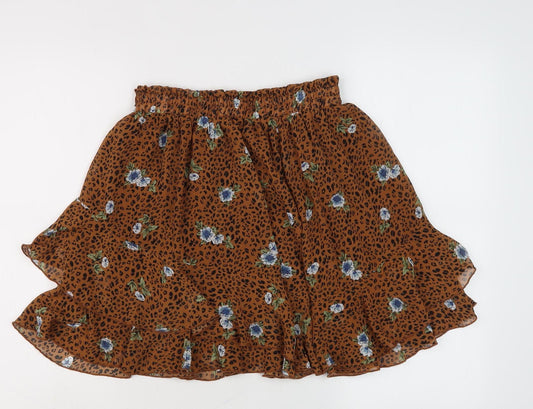 By Clara Paris Brown Flare Skirt Women's M - Animal Floral