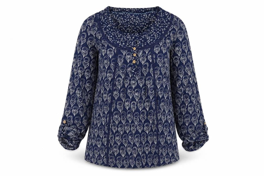 Front view of Mantaray Women's Blue Floral Tunic Blouse, size 8